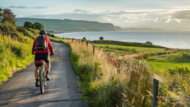 Man som cyklar längst kusten