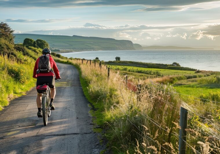 Man som cyklar längst kusten